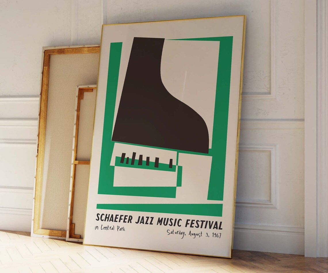 Schaefer Jazz Music Festival 1967 Piano Graphic Retro Concert Poster - Image 3