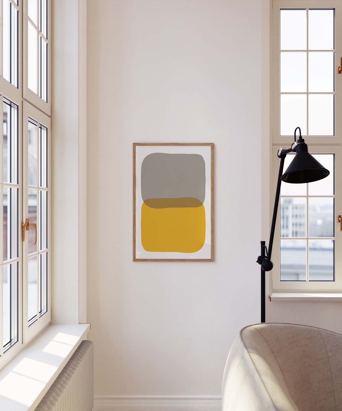 Taupe Grey Mustard Yellow Color Block Abstract Art Wall Print - Image 2