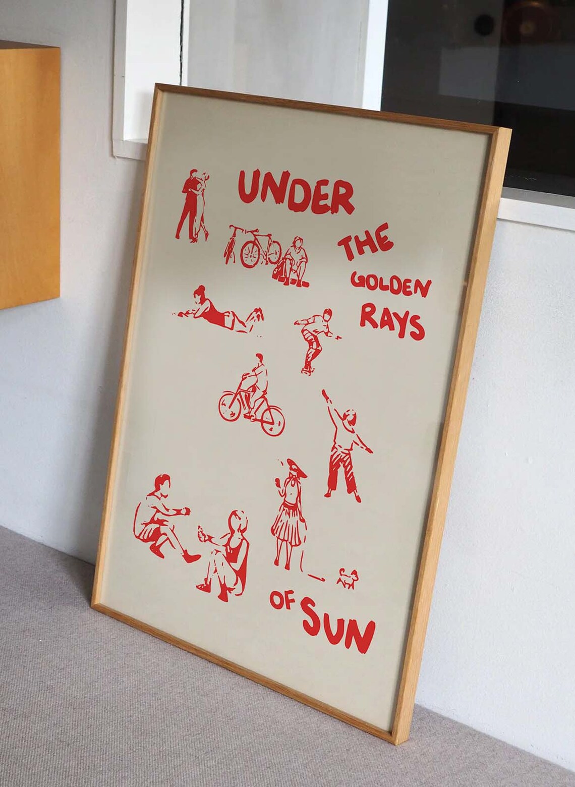 Under The Golden Rays Of Sun Sunny Red Whimsical Line Art Poster - Image 3