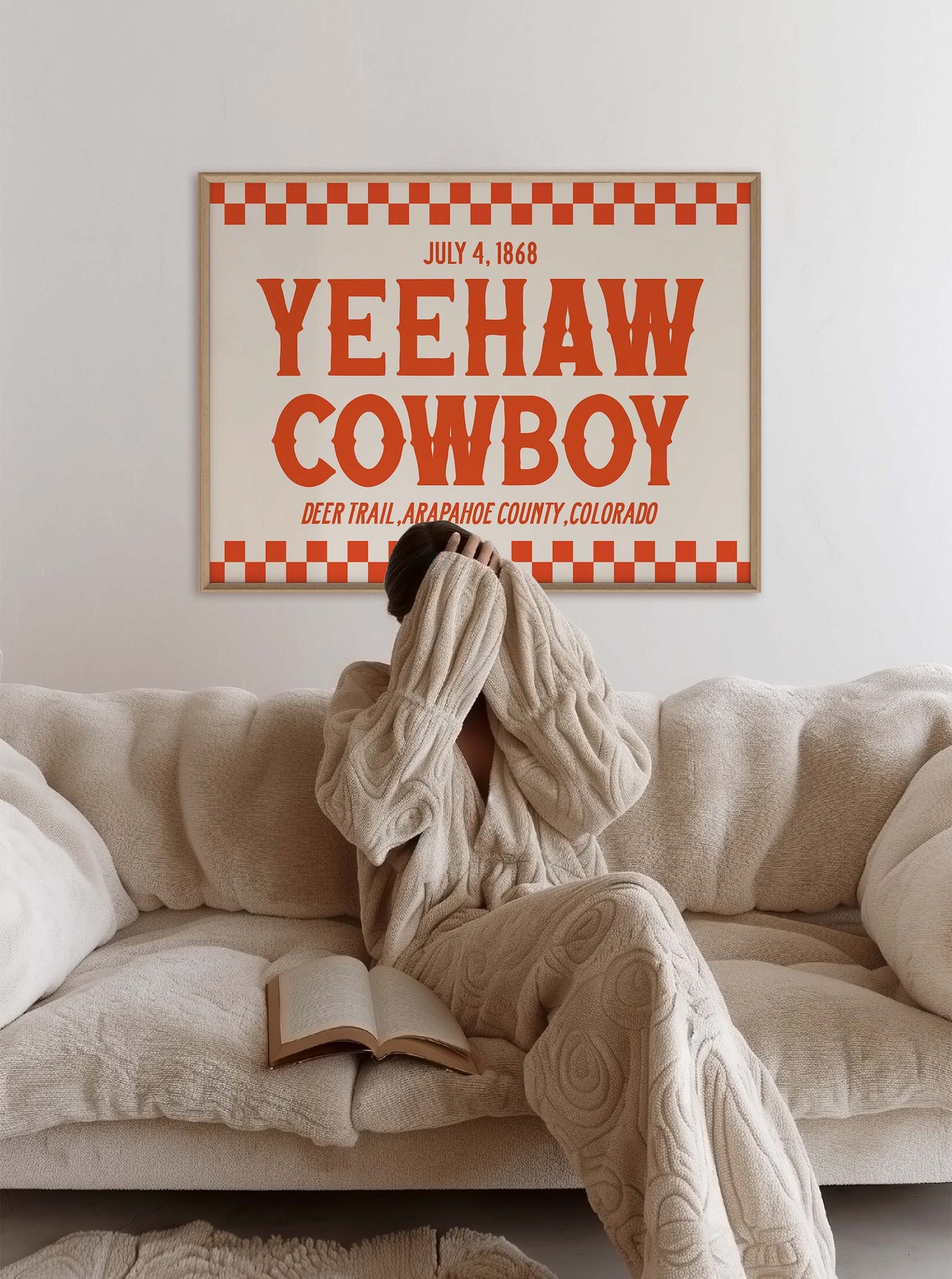 Yeehaw Cowboy July 4 1868 Orange Checkerboard Colorado Poster - Image 2
