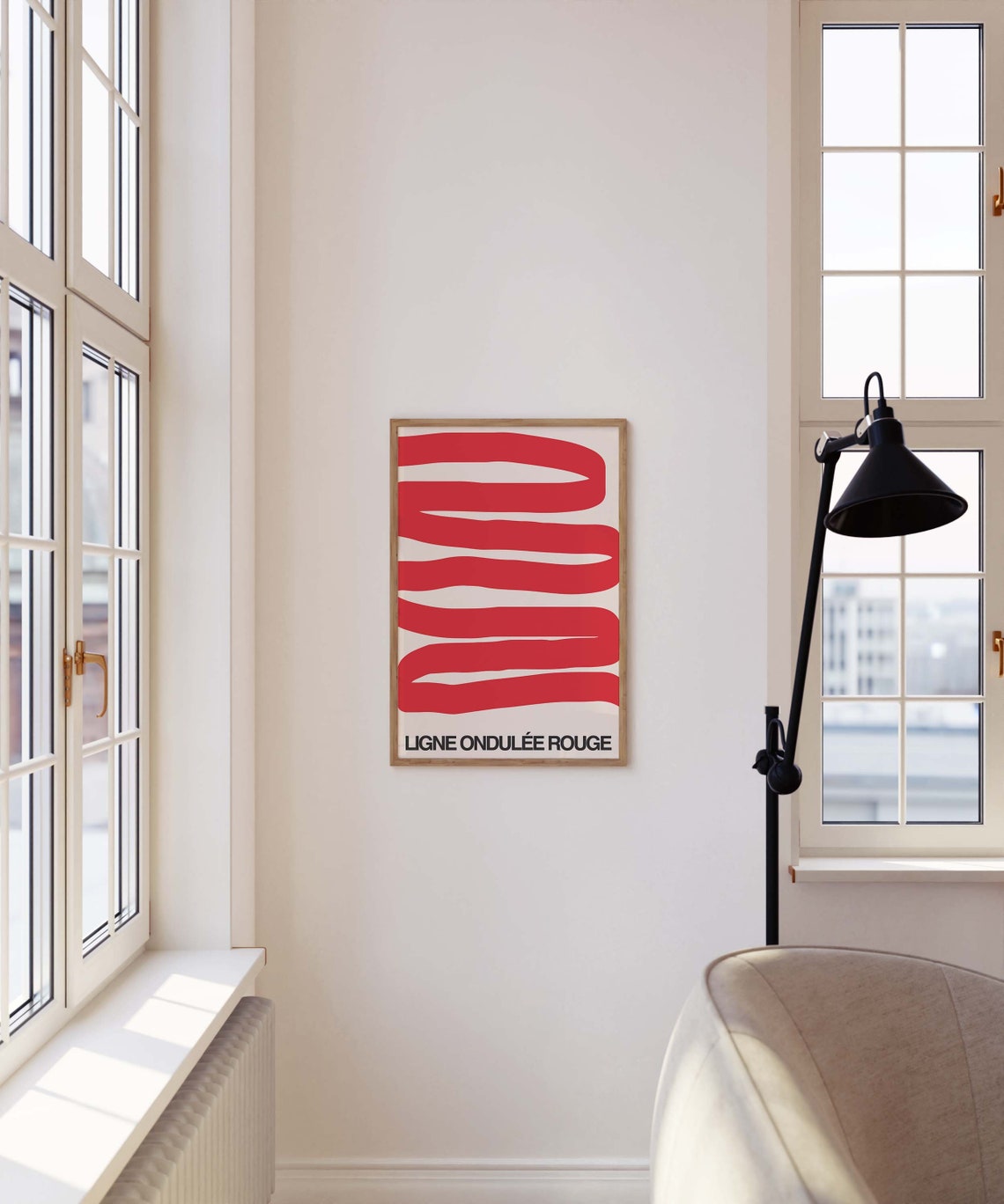 Ligne Ondulee Rouge Red Wavy Ribbon Bold Minimal Abstract Art Poster - Image 3