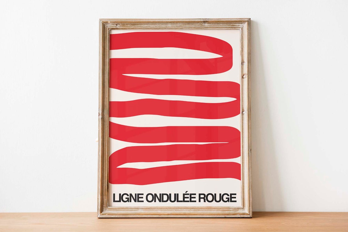 Ligne Ondulee Rouge Red Wavy Ribbon Bold Minimal Abstract Art Poster - Image 2