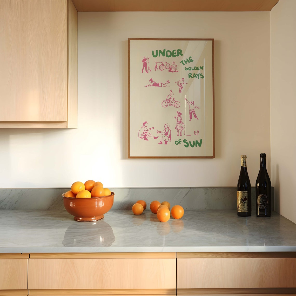 Under The Golden Rays Of Sun Pink People Summer Illustration Poster - Image 2