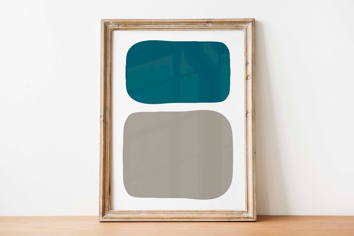 Teal Blue Grey Color Block Mid Century Modern Abstract Art Print - Image 3