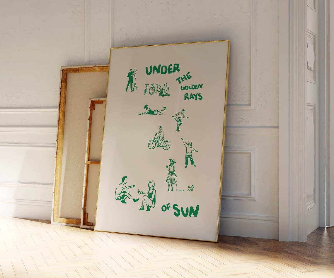 Tall Under the Golden Rays of Sun Green Summer Doodle Art Poster - Image 3