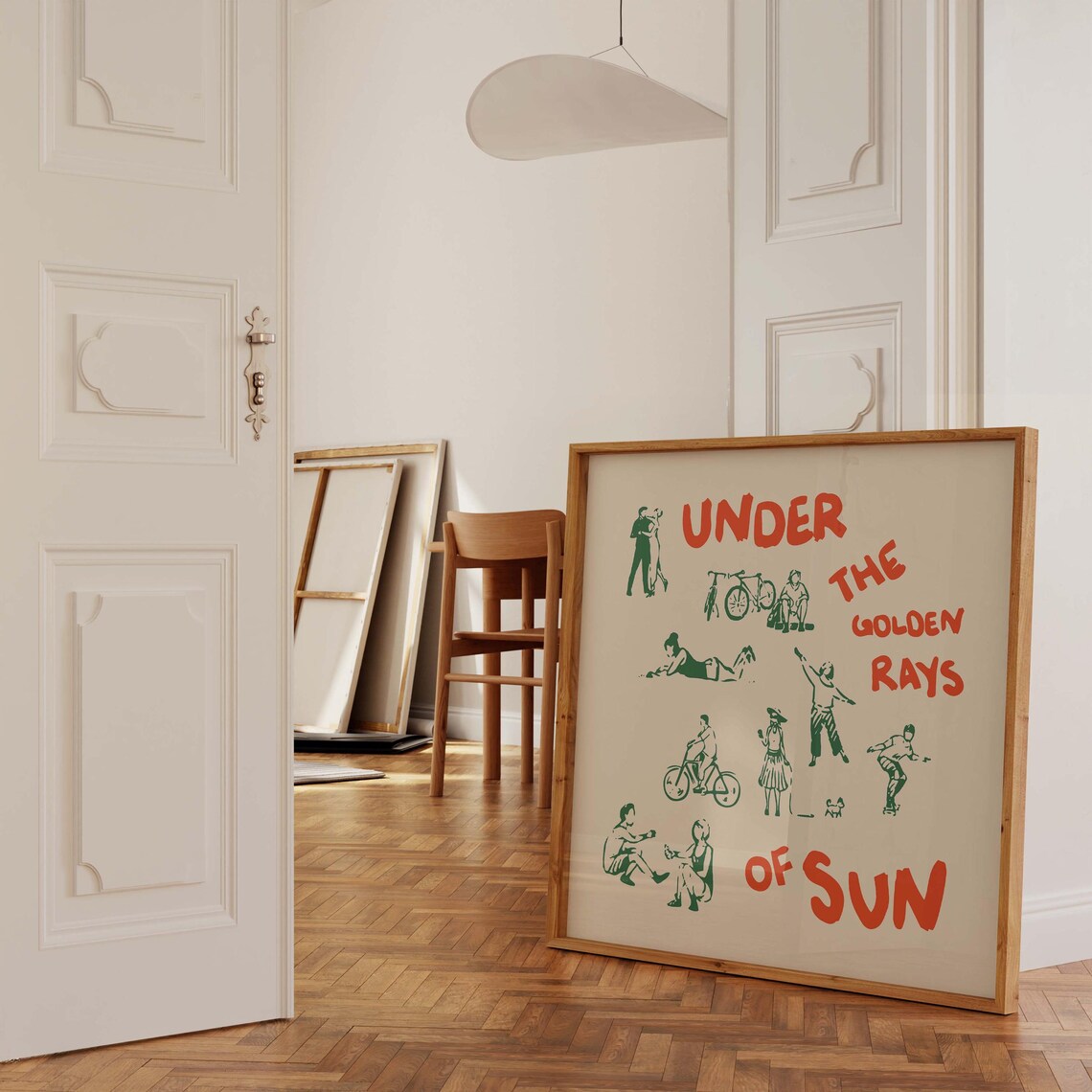 Under the Golden Rays of Sun Green Orange Square Hand Drawn Summer Poster - Image 2