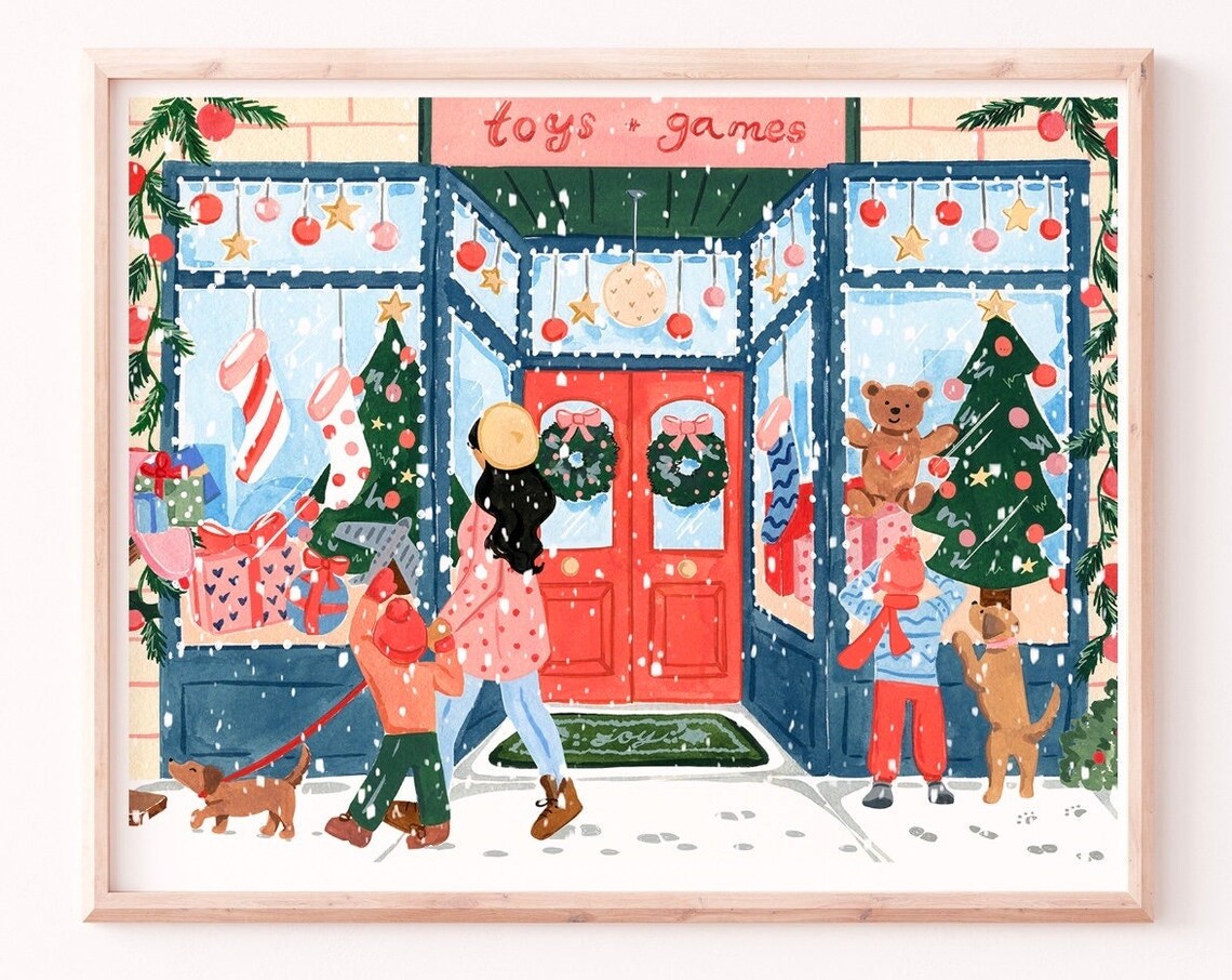 Toy Store Holiday Art Print, Christmas Watercolor