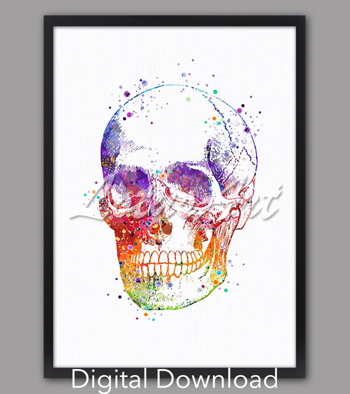 Skull Anatomy Watercolor Print, Doctor Office Decor