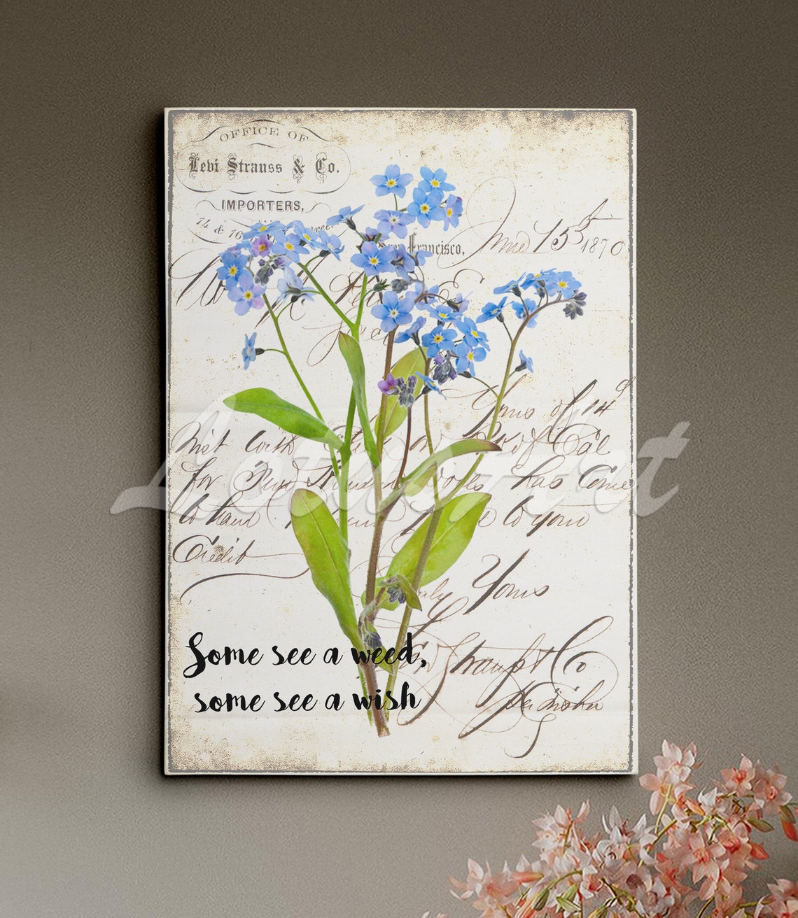 Blue Wildflowers Vintage Letter Inspirational Quote Wall Poster