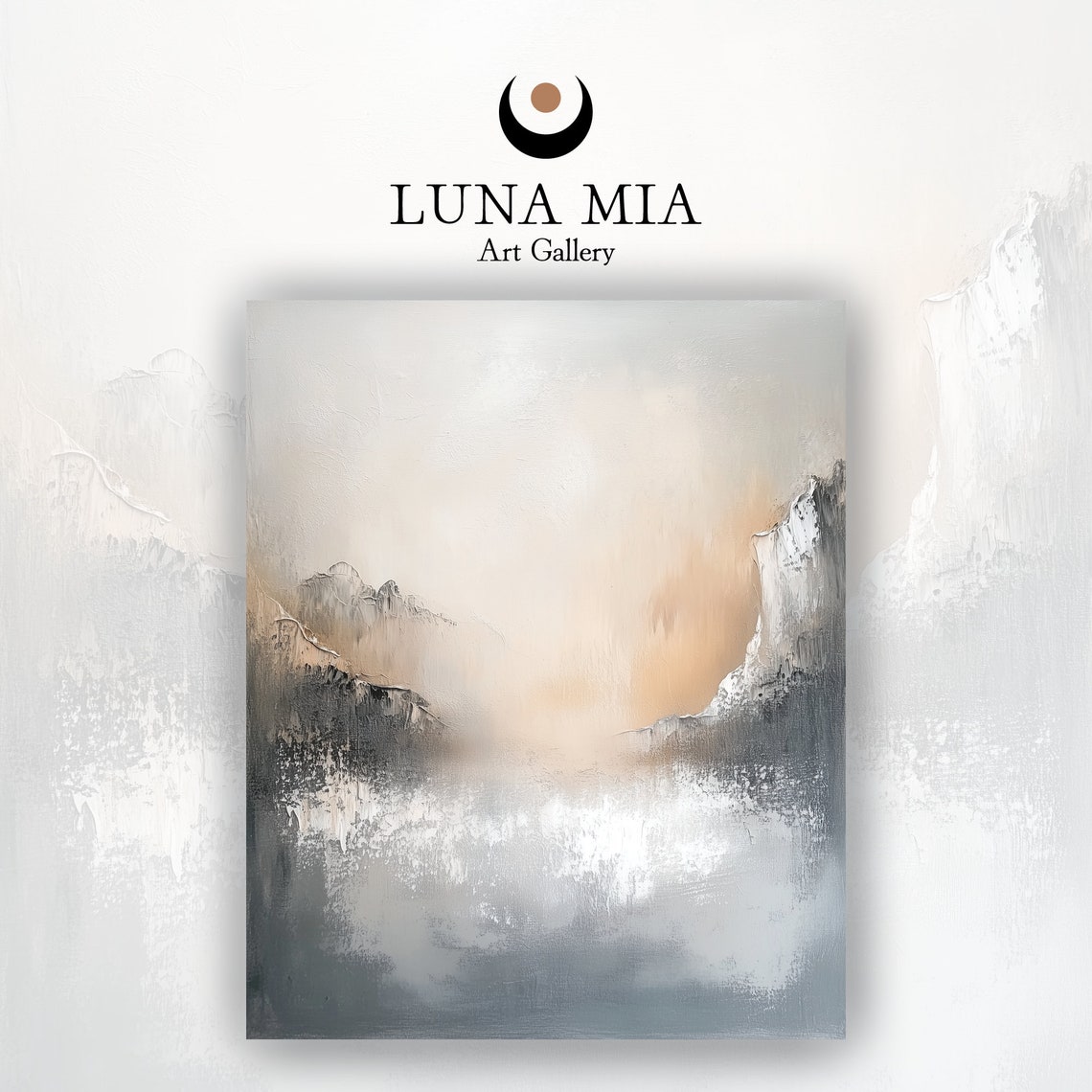 Abstract Neutral Gray Beige Misty Coastal Seascape Art Poster - Image 2