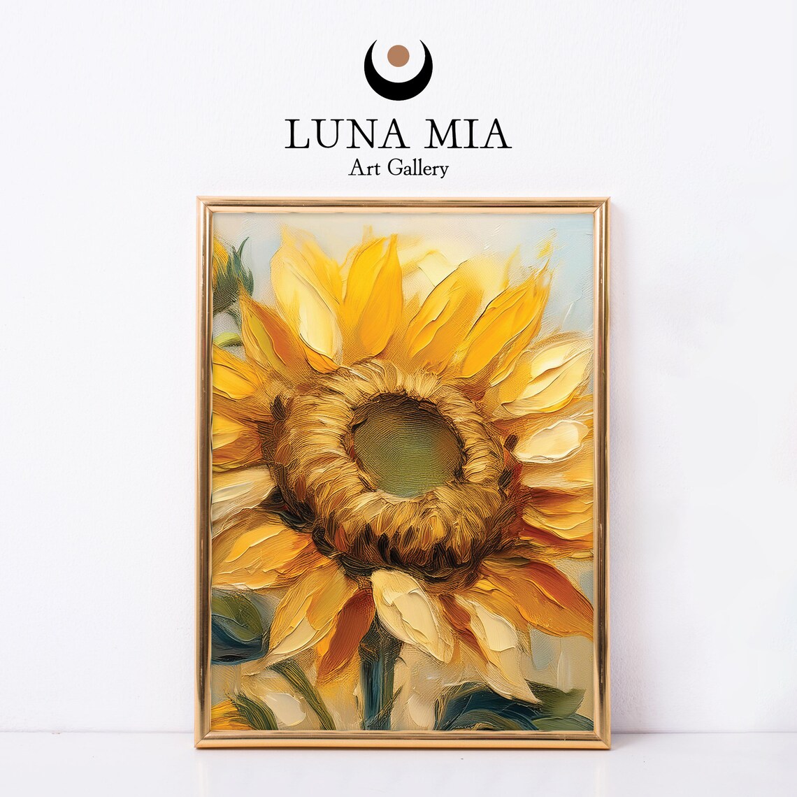 Close Up Sunflower Impasto Oil Painting Golden Petals Floral Art Poster