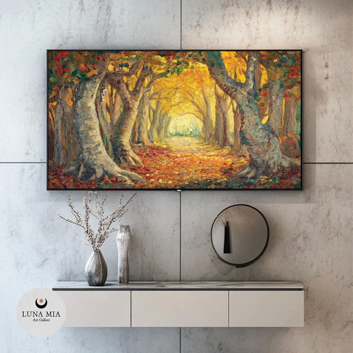 Golden Autumn Forest Tunnel With Glowing Leaves Impasto Oil Style Poster - Image 2