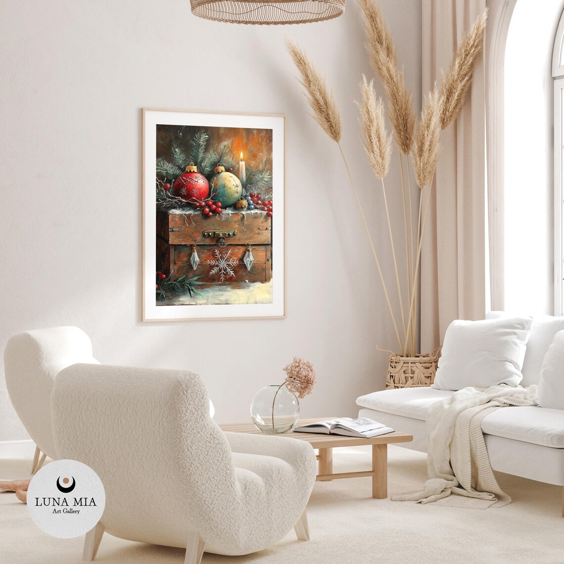 Vintage Wooden Treasure Box With Christmas Baubles Oil Painting Poster - Image 3