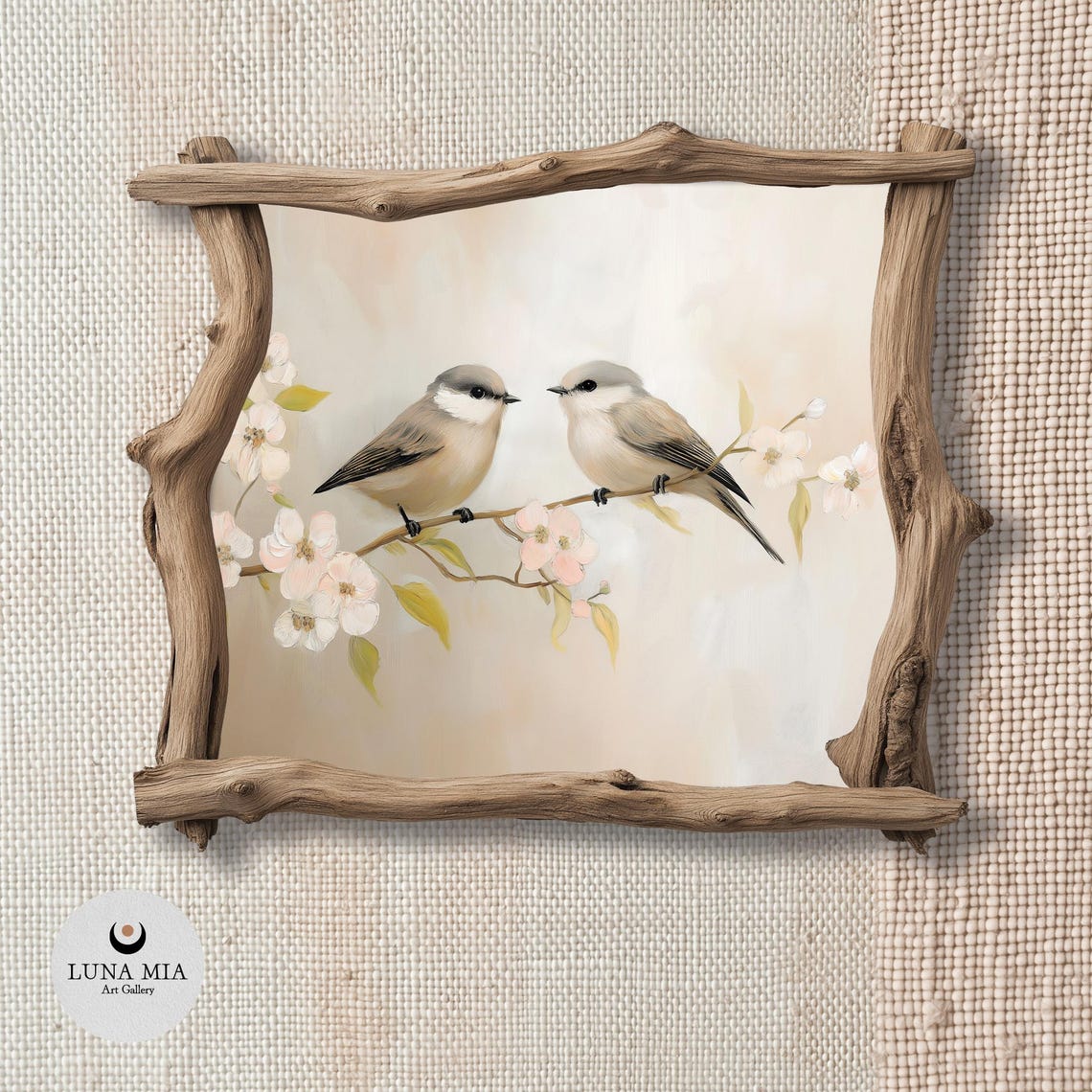Two Songbirds on Blossoming Branch Soft Spring Bird Art Poster - Image 2