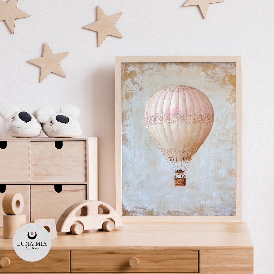 Blush Pink Hot Air Balloon Vintage Lace Balloon Nursery Art Poster - Image 5