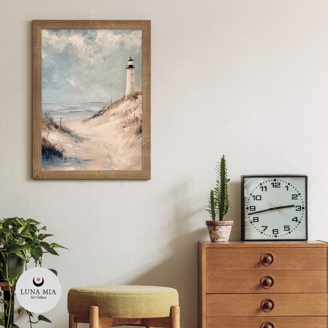 Lighthouse Sandy Dune Beach Coastal Impressionist Oil Art Poster - Image 3