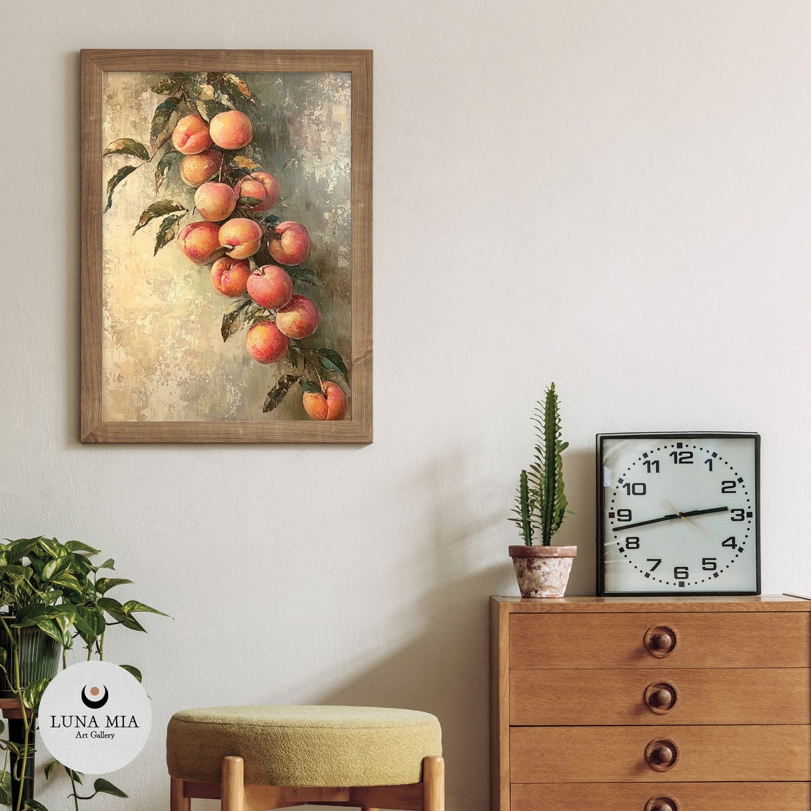 Juicy Ripe Peaches Hanging on Branch Vintage Still Life Art Poster - Image 3