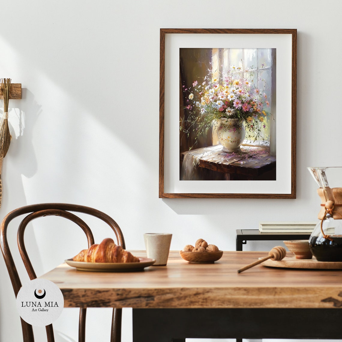 Lush Wildflower Bouquet in Vase Beside Sunlit Window Art Poster - Image 4