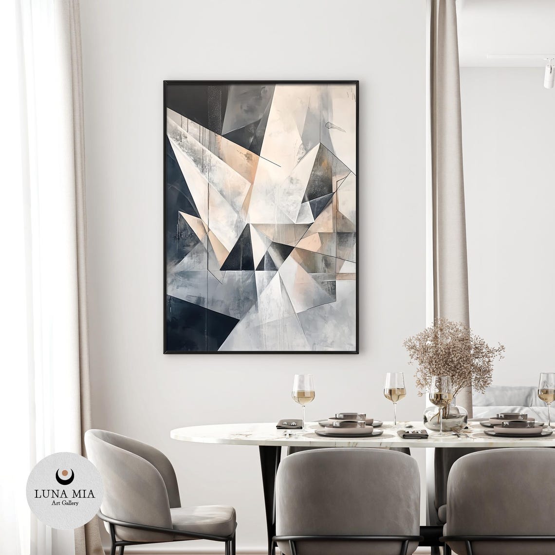 Modern Nordic Geometric Abstract Gray Pink Charcoal Art Poster - Image 3