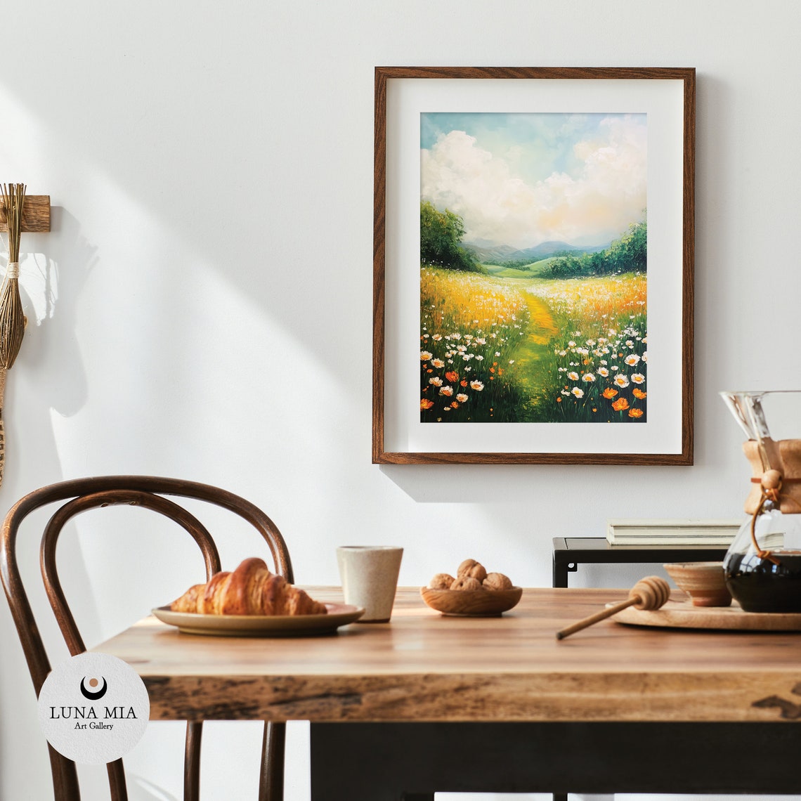 Wildflower Field Path Daisies Poppies Sunny Meadow Oil Poster - Image 4