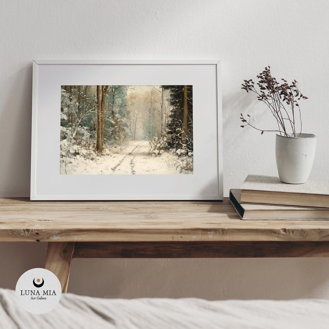 Footprints On A Snow Covered Path Through A Quiet Winter Forest Poster - Image 3