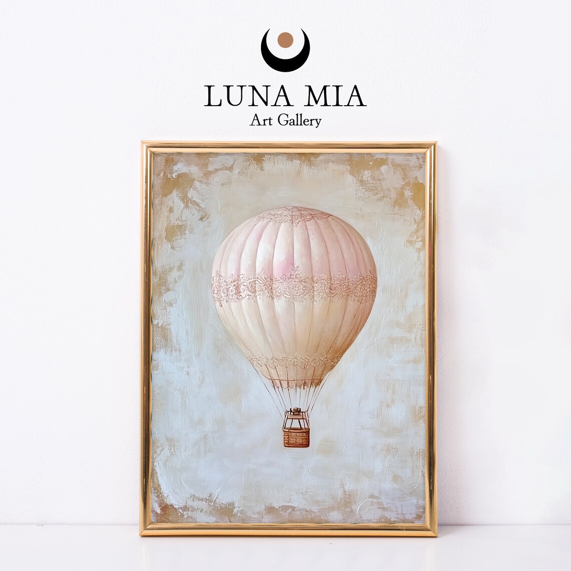 Blush Pink Hot Air Balloon Vintage Lace Balloon Nursery Art Poster