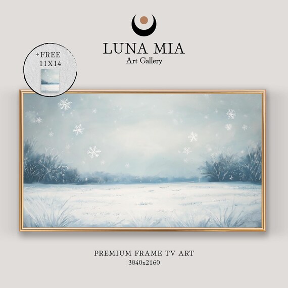 Quiet Winter Field With Falling Snowflakes Under A Pale Sky Poster