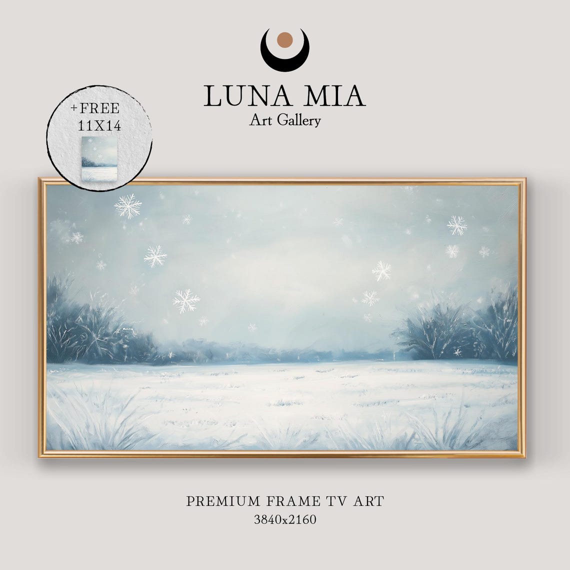 Quiet Winter Field With Falling Snowflakes Under A Pale Sky Poster