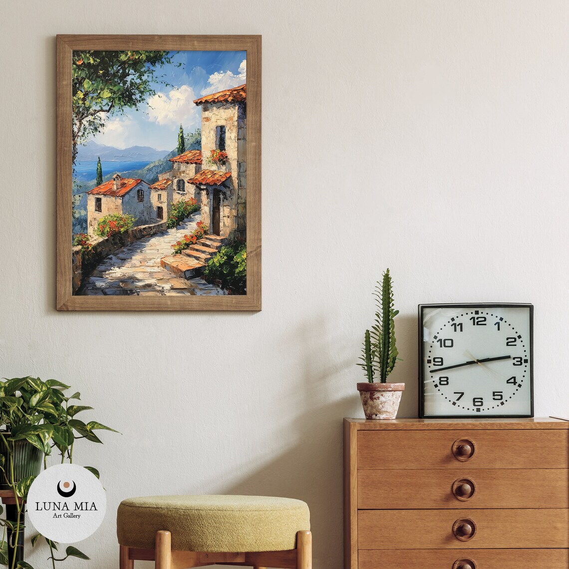 Mediterranean Village Street Sea View Impressionist Oil Poster - Image 3