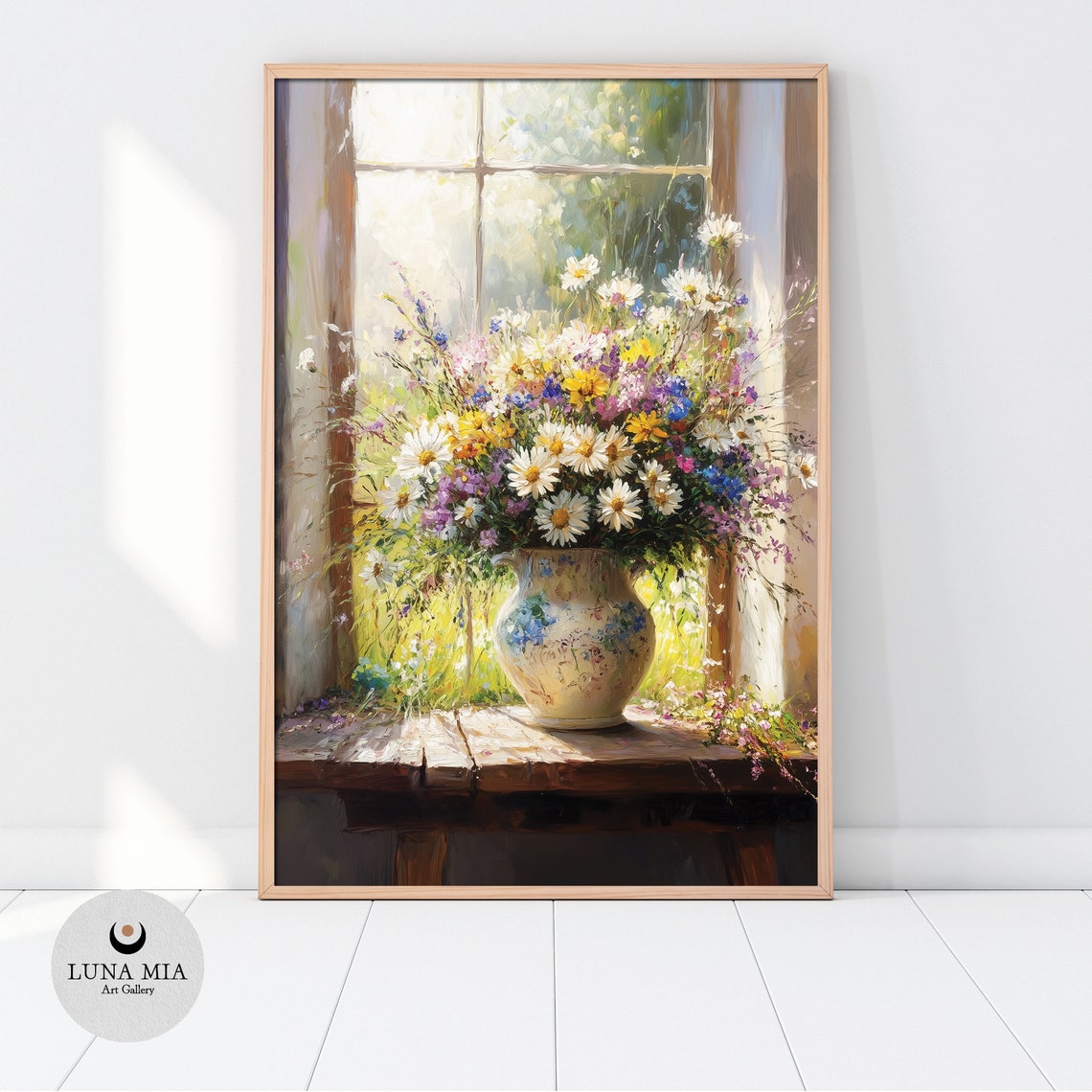 Fresh Daisy Wildflower Bouquet by Bright Sunlit Window Poster - Image 2