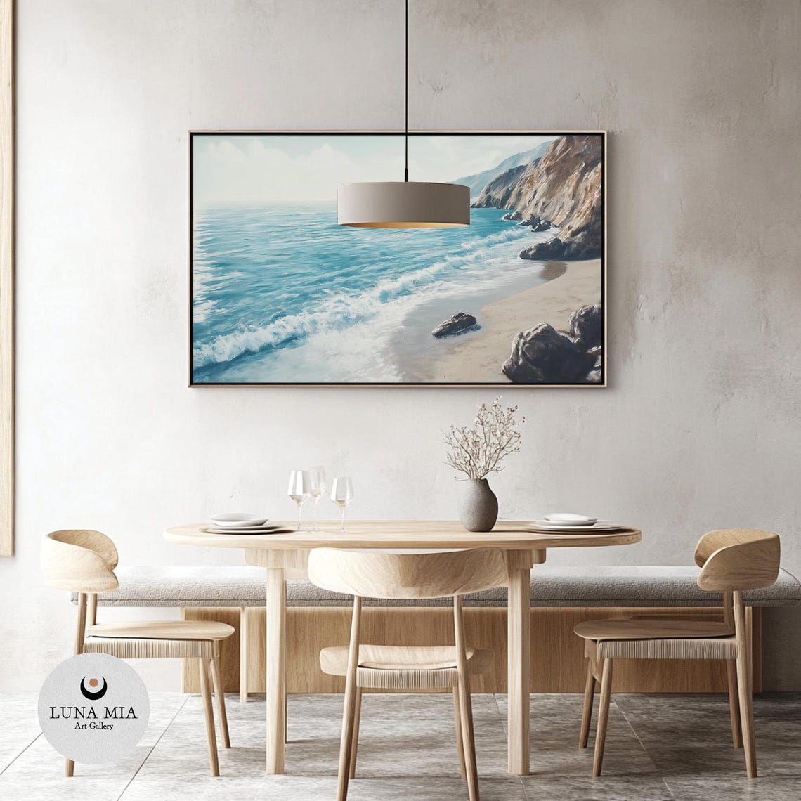 Turquoise Ocean Waves and Cliffs Vintage Coastal Landscape Poster - Image 3