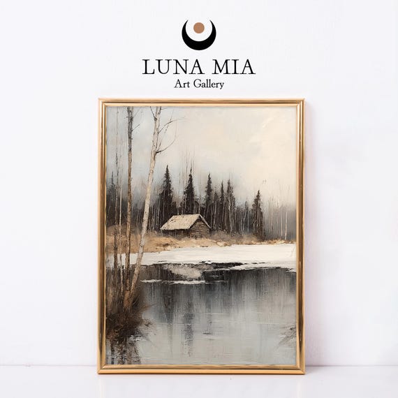 Serene Vintage Country House By Lake Wall Art Rustic Home Dcor Instant Charming Landscape