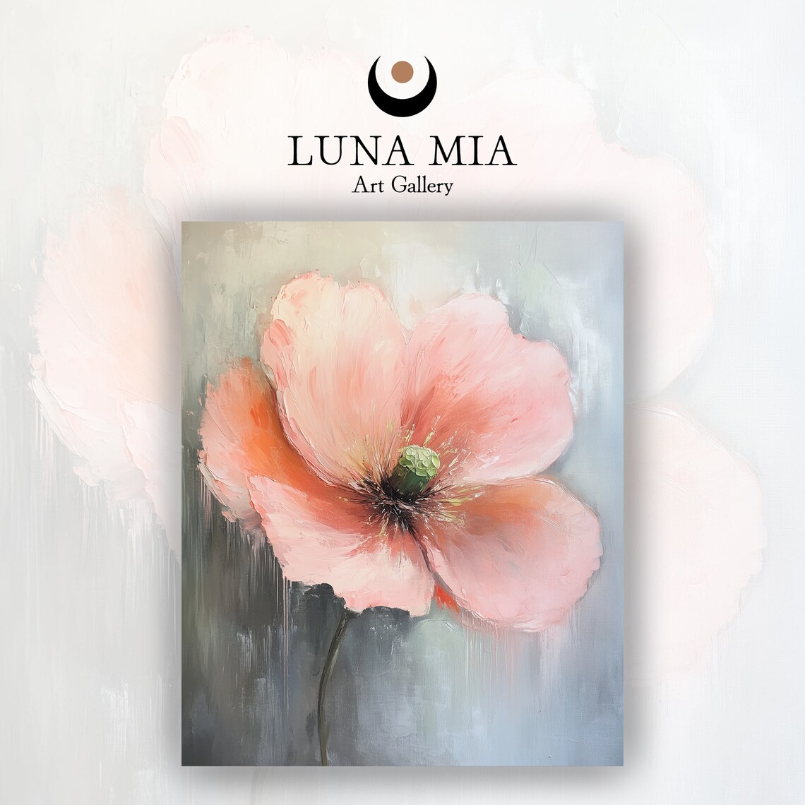 Pink Poppy Bloom Dark Gray Background Oil Painting Style Poster - Image 2