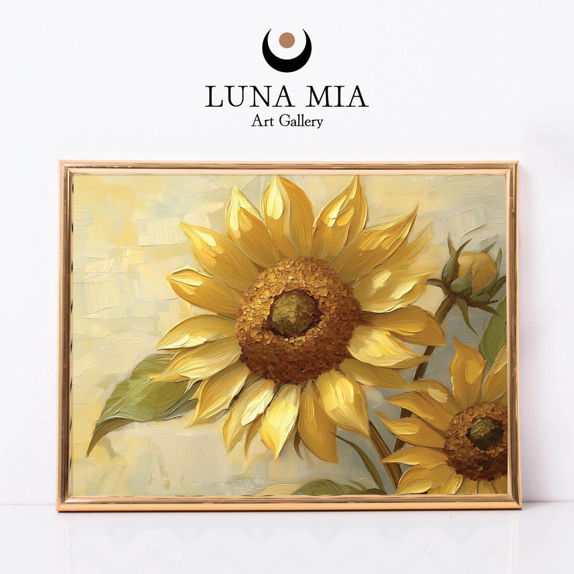 Golden Sunflower Close Up In Textured Impasto Oil Painting Poster