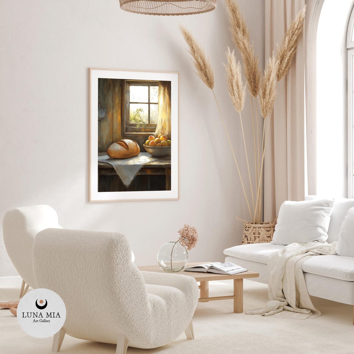 Rustic Kitchen Bread And Fruit Bowl Sunny Window Oil Painting Poster - Image 3