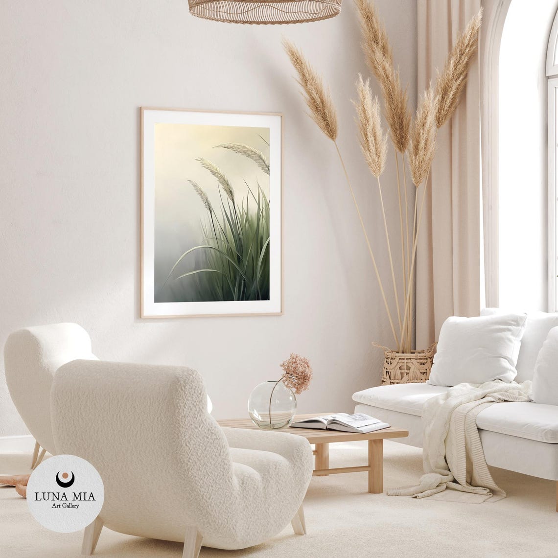 Elegant Pampas Grass Plumes In Soft Green Gray Muted Tones Poster - Image 3