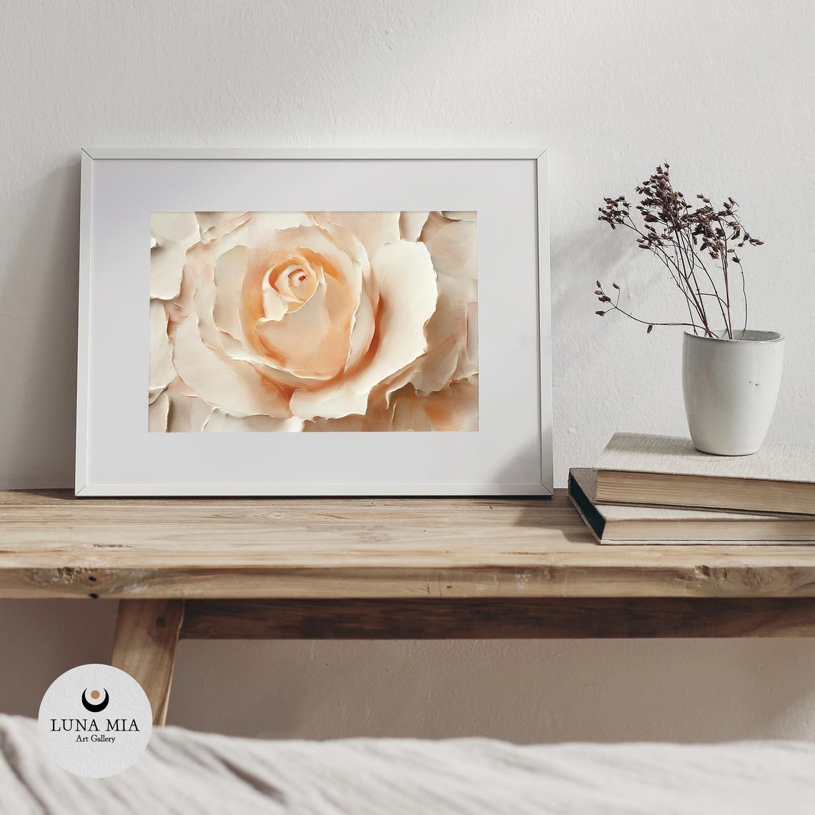Cream Blush Rose In Bloom Soft Petals Impasto Floral Painting Poster - Image 3