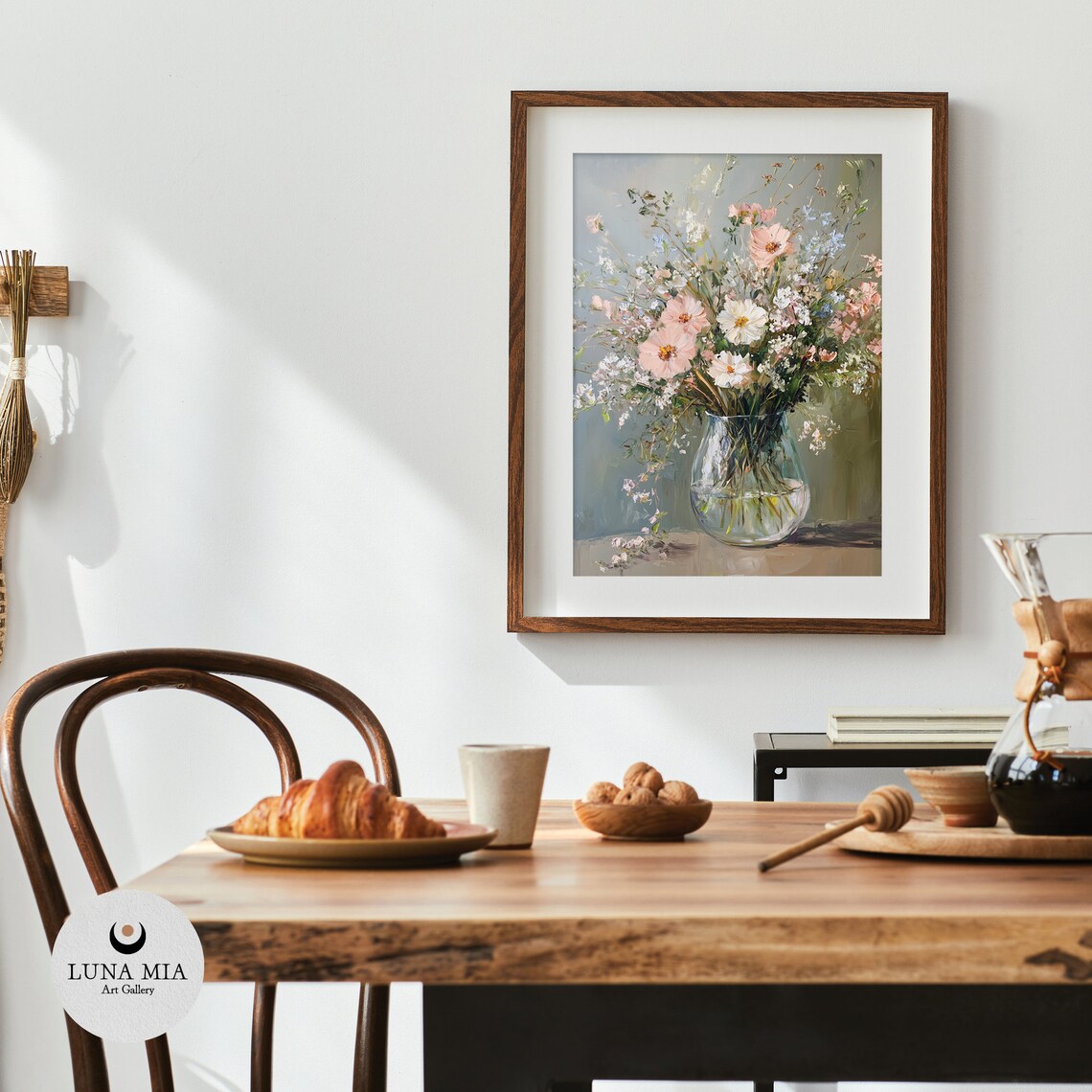 Wildflower Bouquet Glass Vase Pink Cosmos Oil Painting Art Poster - Image 4