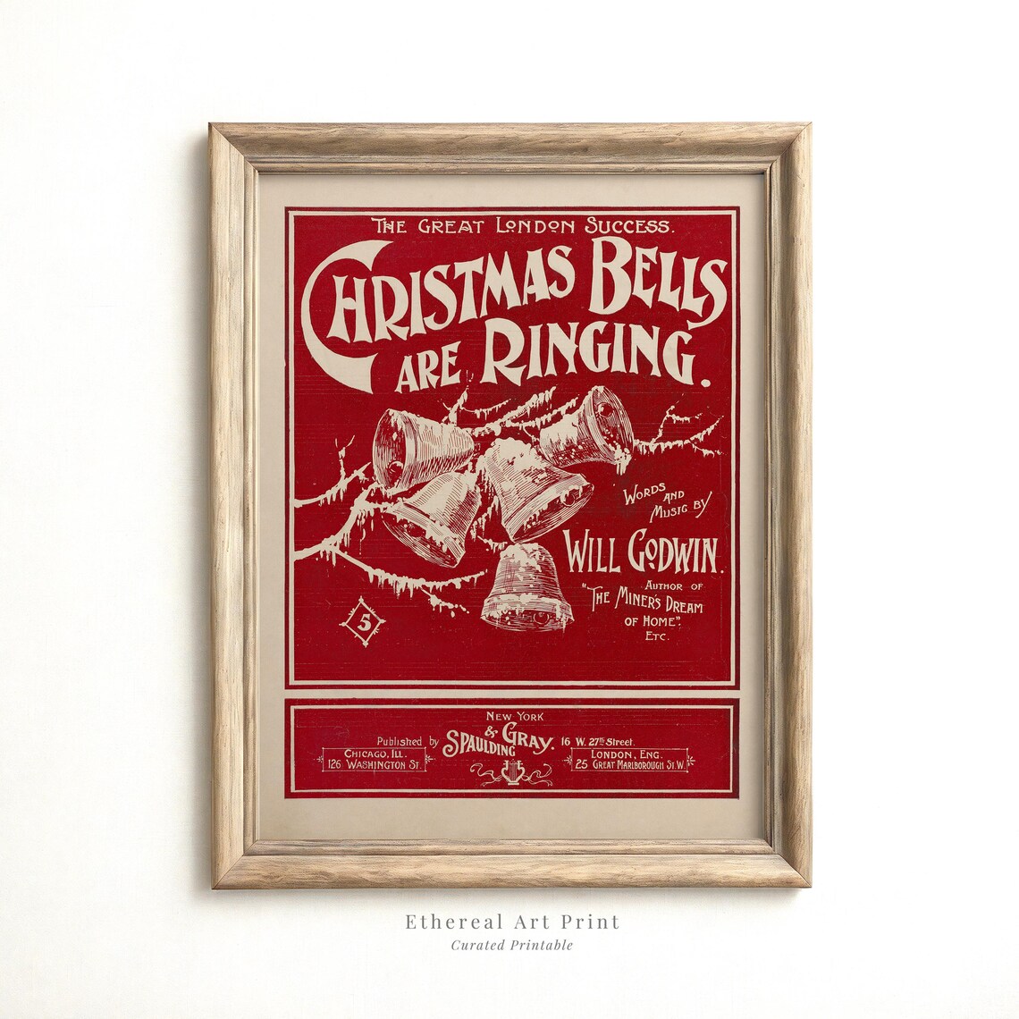 Antique Christmas Bells Are Ringing Sheet Music Cover Art Print