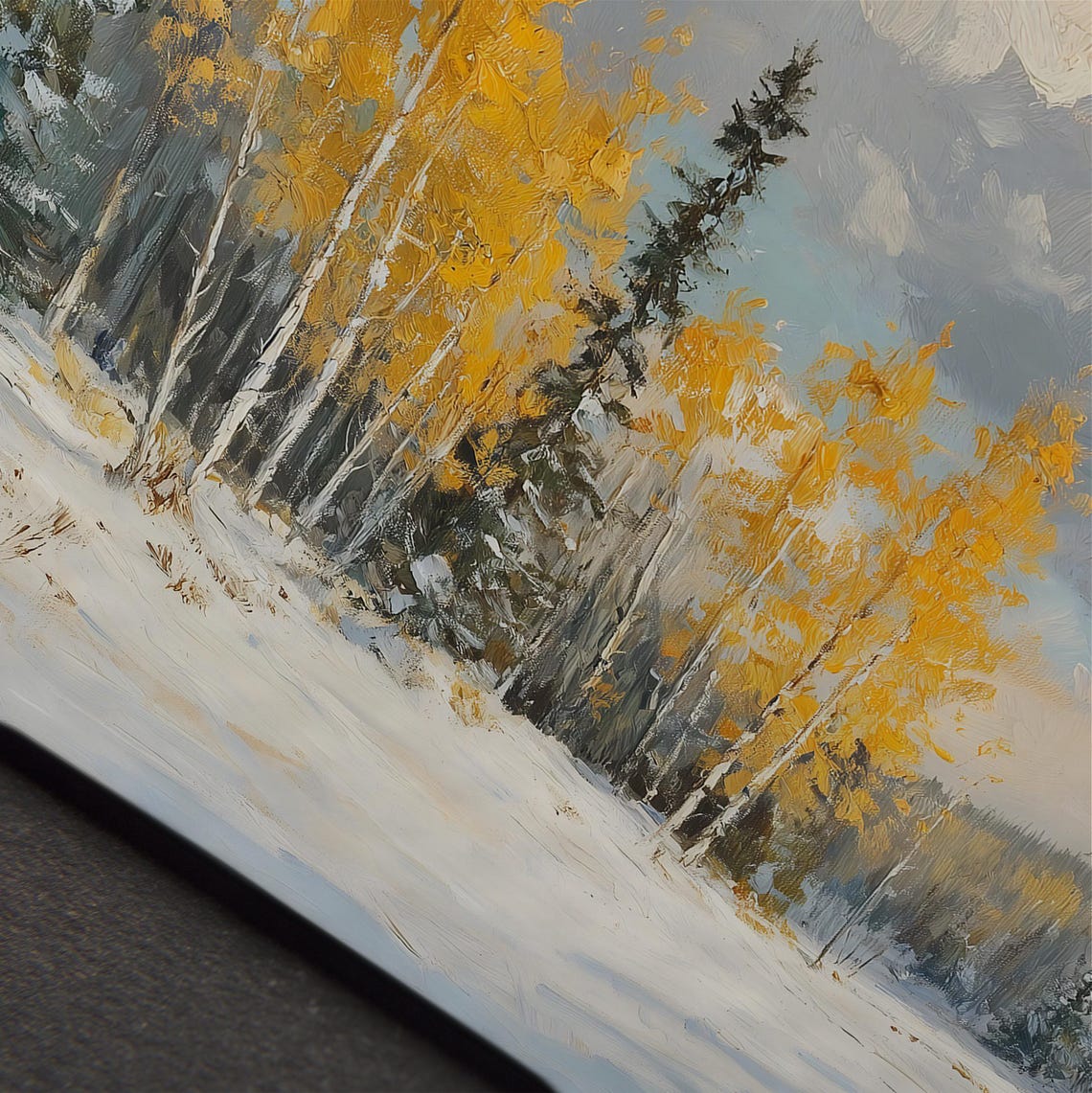 Yellow Aspen Trees Snow Covered Forest Vintage Landscape Wall Art - Image 4