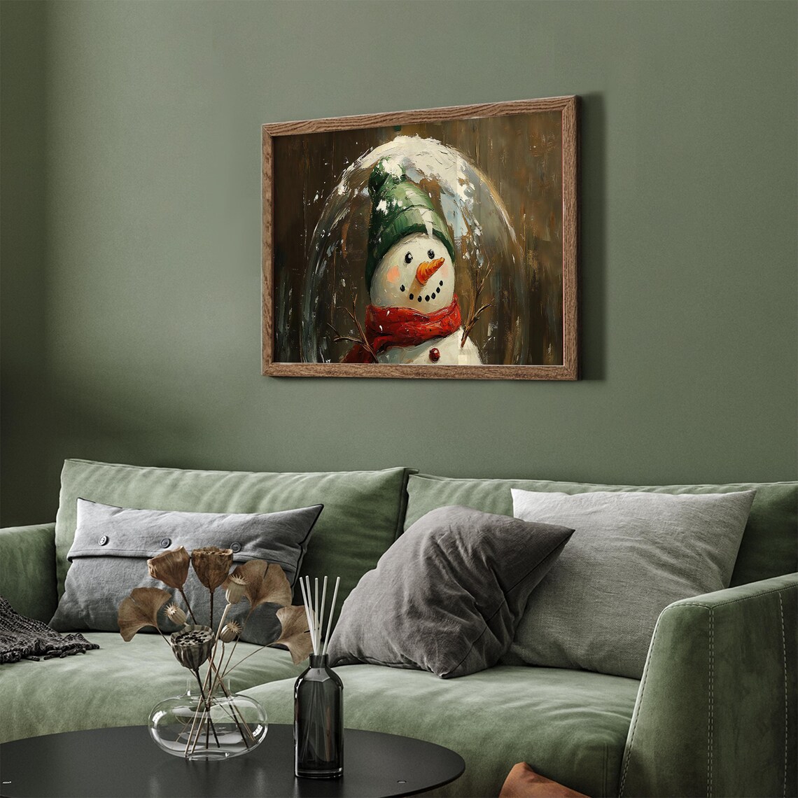 Vintage Christmas Snowman Frame Tv Art Christmas Snowman In Snow Globe Painting Frame Tv Holiday Festive Screensaver Xmas Farmhouse Decor - Image 2