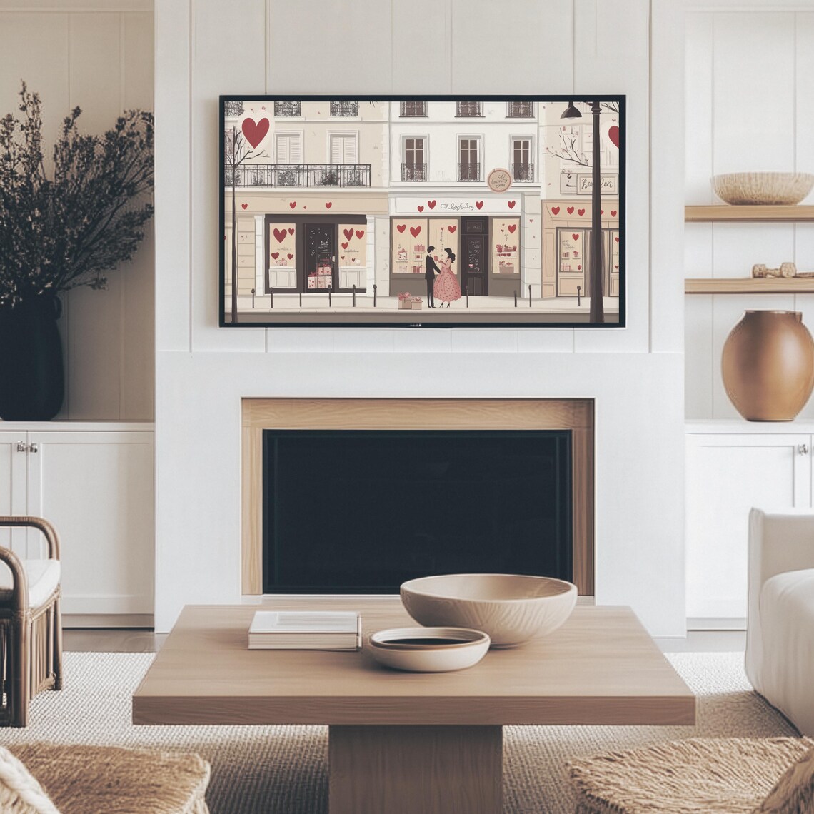 Valentine Couple At Parisian Heart Shops Romantic Street Art Print - Image 2