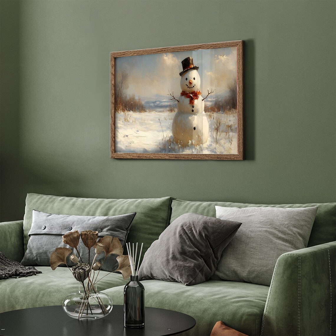 Charming Snowman Winter Meadow Vintage Style Christmas Wall Art - Image 3