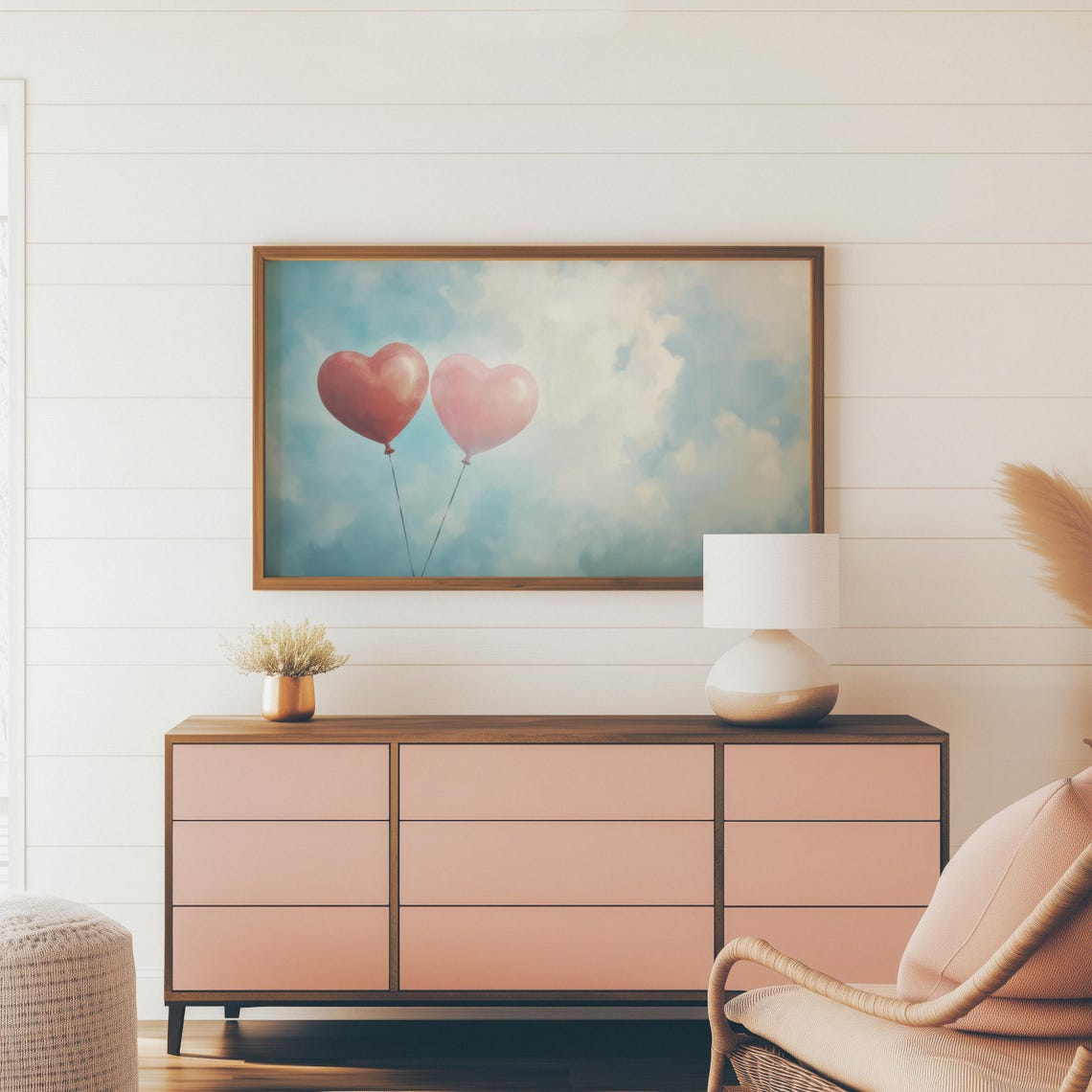 Red Pink Heart Balloons Floating Clouds Romantic Valentines Tv Art - Image 3