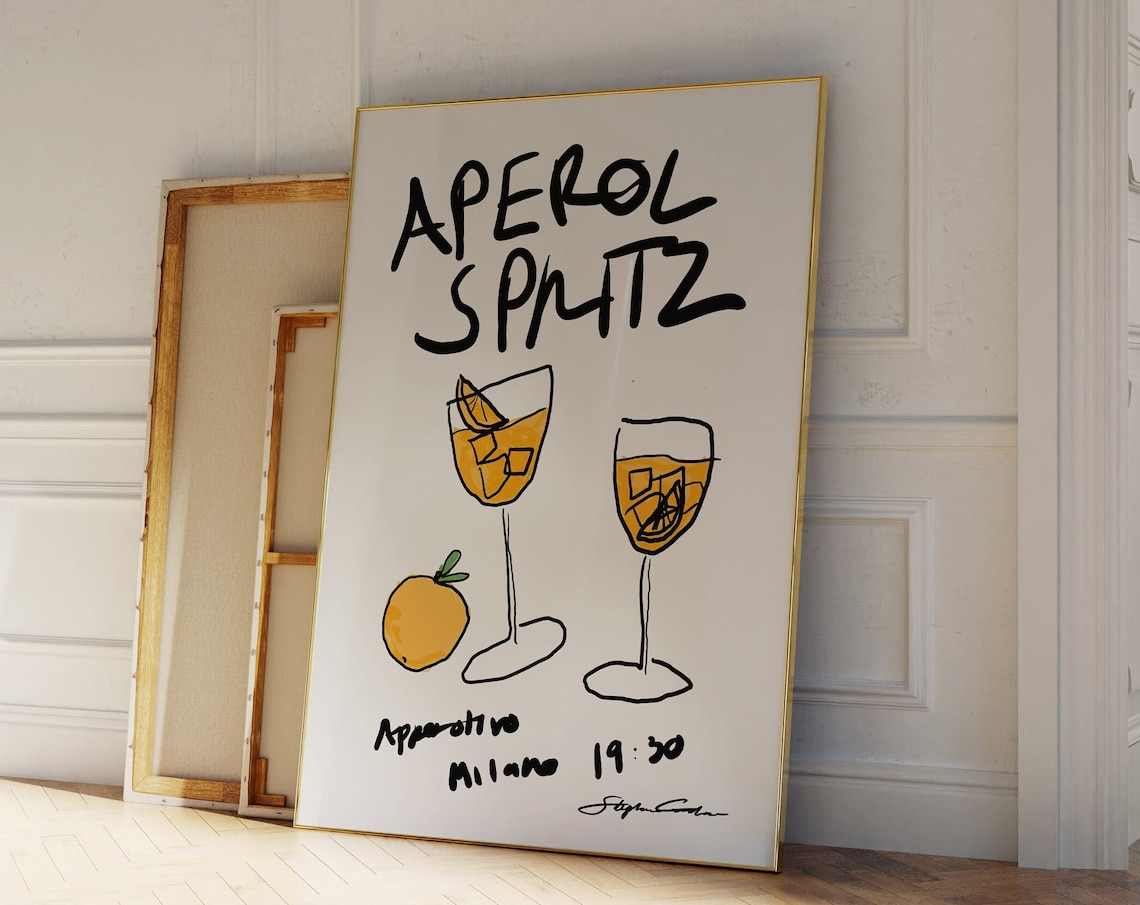 Aperol Spritz Retro Wine Bar Cart Art Print