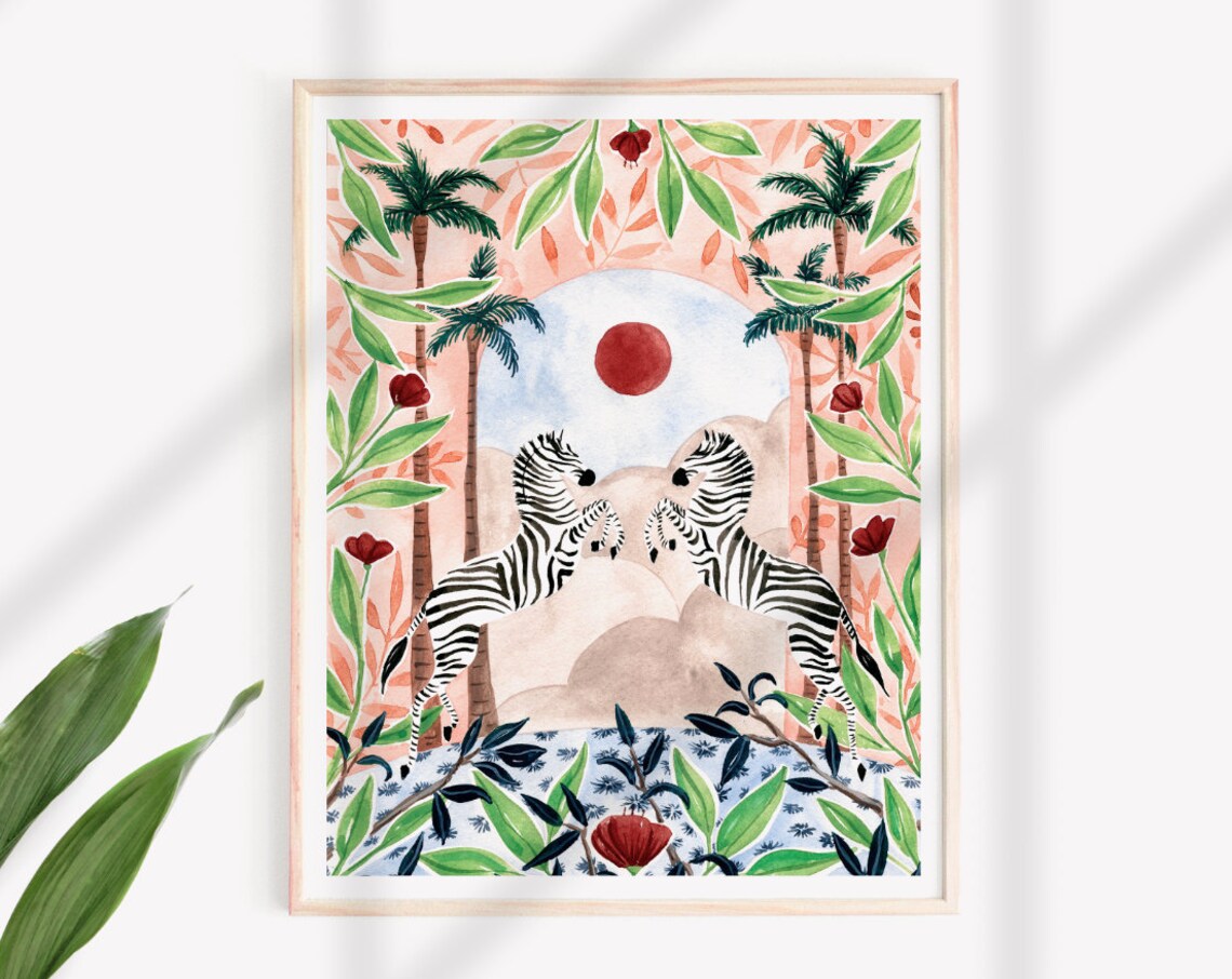 Zebra Print Tropical Bohemian Animal Art Print - Image 2