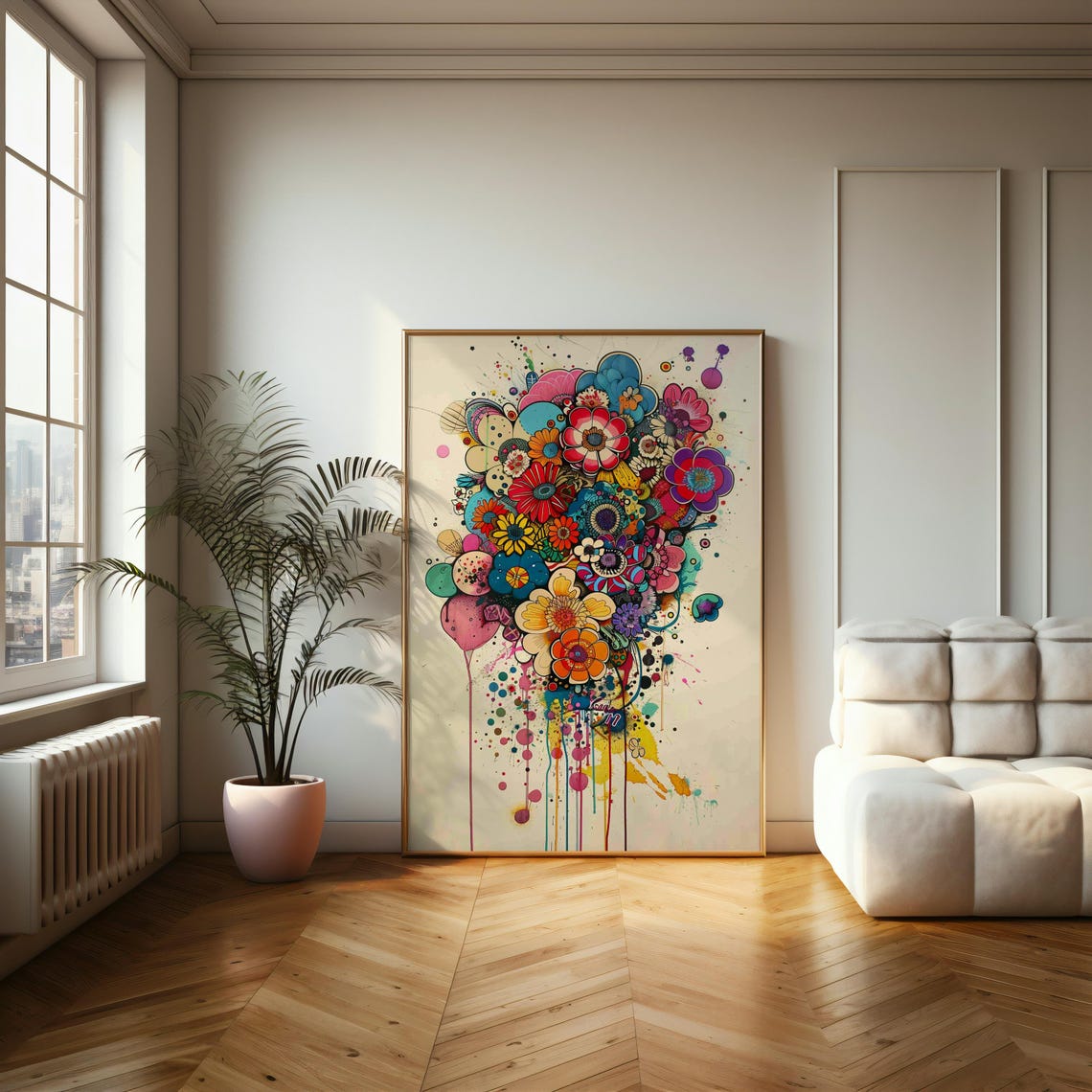 Colorful Doodle Flower Bunch Graffiti Drip Paint Playful Art Print - Image 2