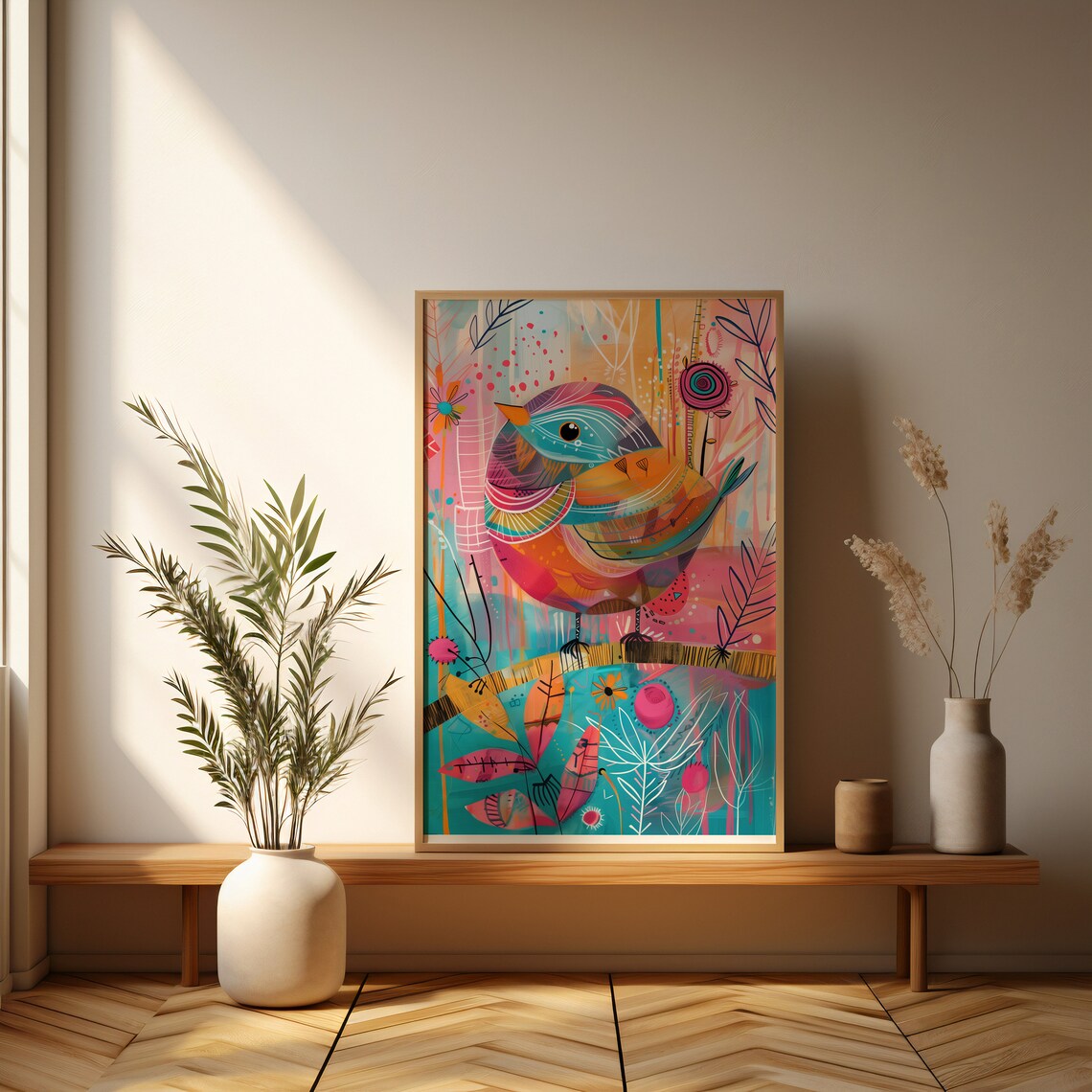 Whimsical Bird Art Print, Modern Living Room Decor - Image 4