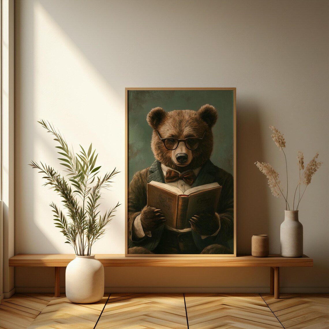 Dapper Bear Reading, Whimsical Vintage Art Print - Image 3