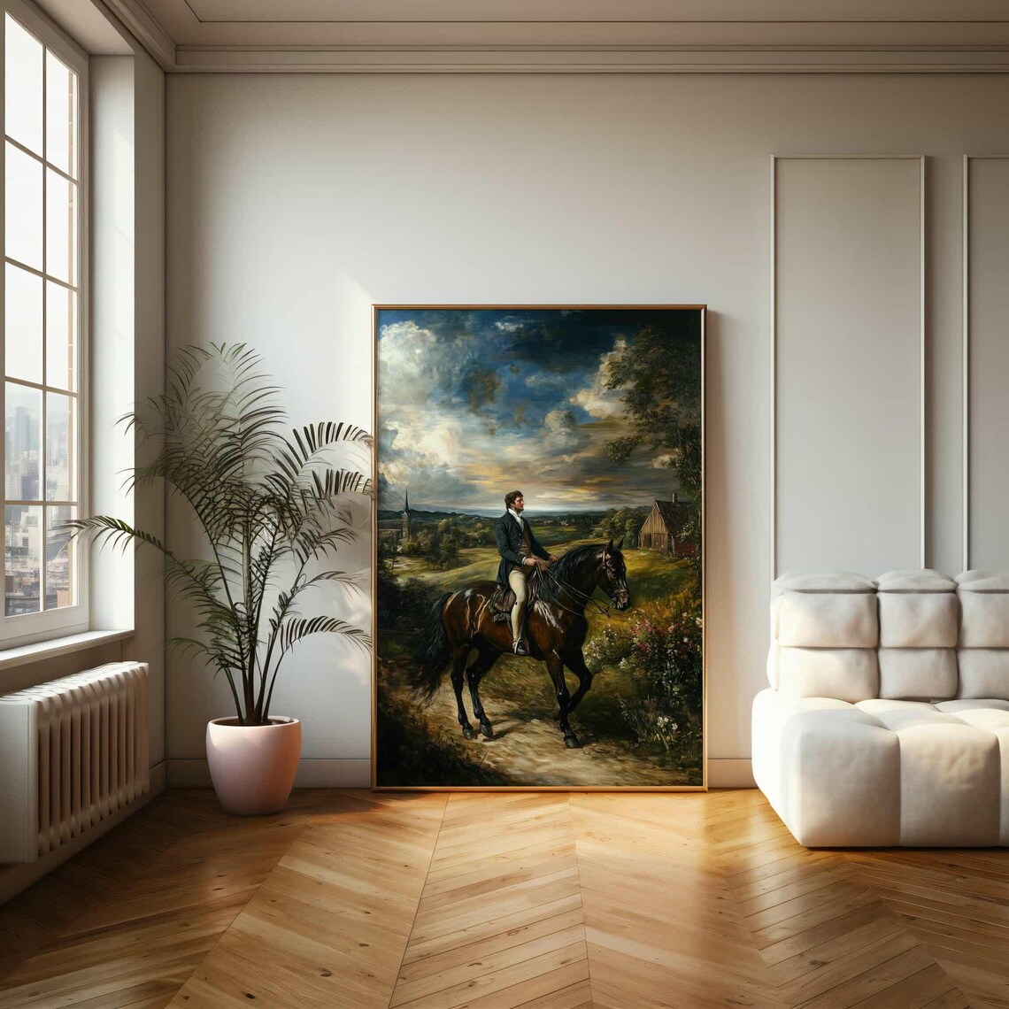 Gentleman on Horseback in Countryside Classic Oil Painting Poster - Image 2